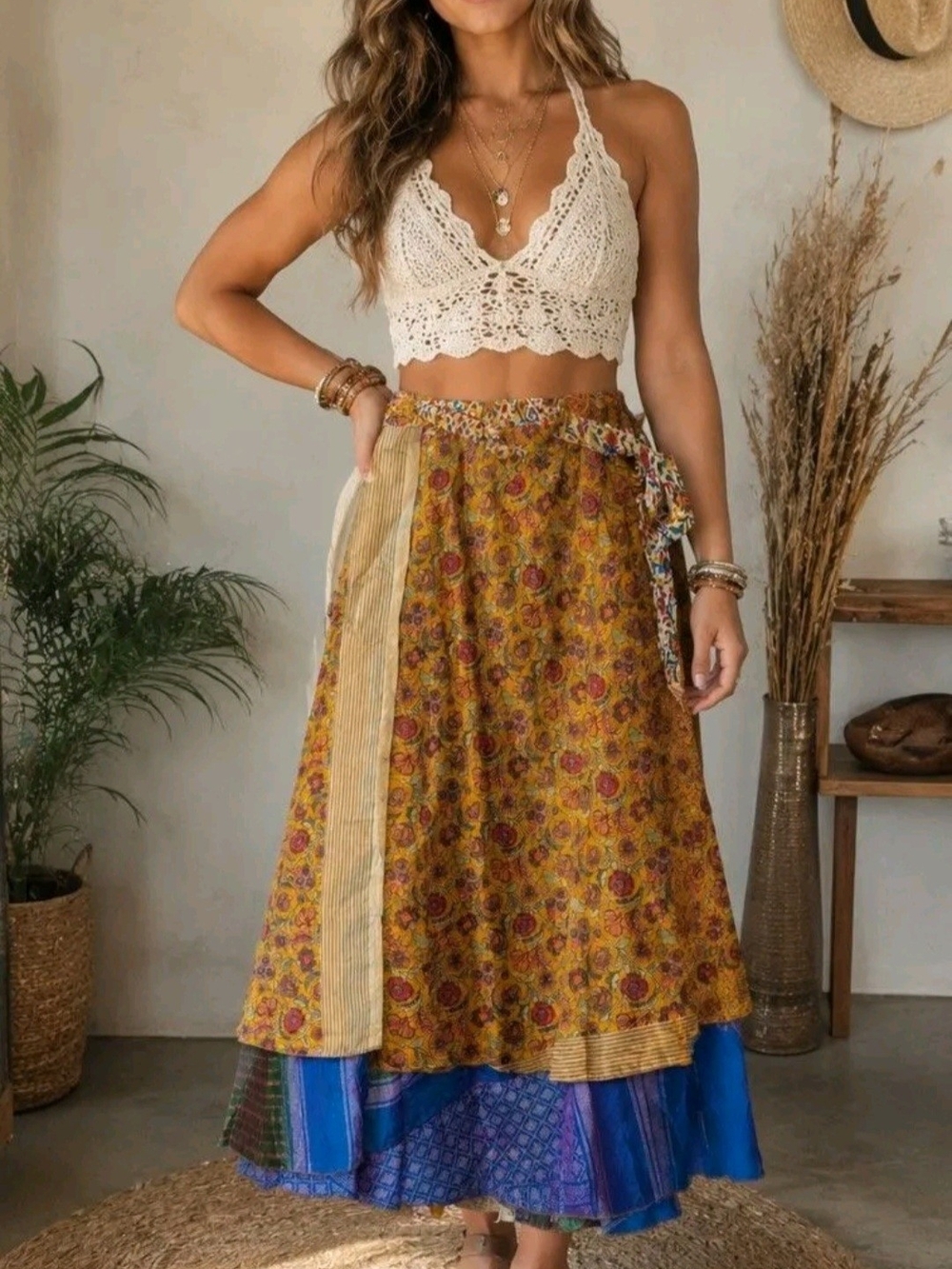 Jaded Gypsy Reversible Boho Layered Wrap Maxi Skirt